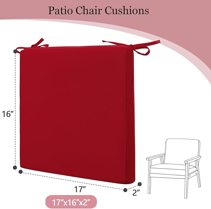 idee-home Outdoor Chair Cushions Set of 4, 17" x 16" Outdoor Seat Cushion Waterproof Patio Furniture with Ties, Dining Chair Pads