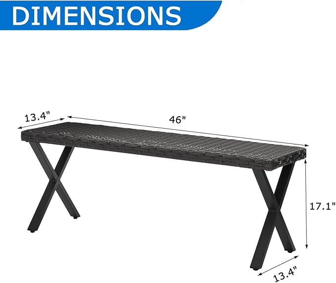 46" Patio Rattan Backless Bench, All-Weather Outdoor Bench for Garden Backyard, Porch, or Lawn