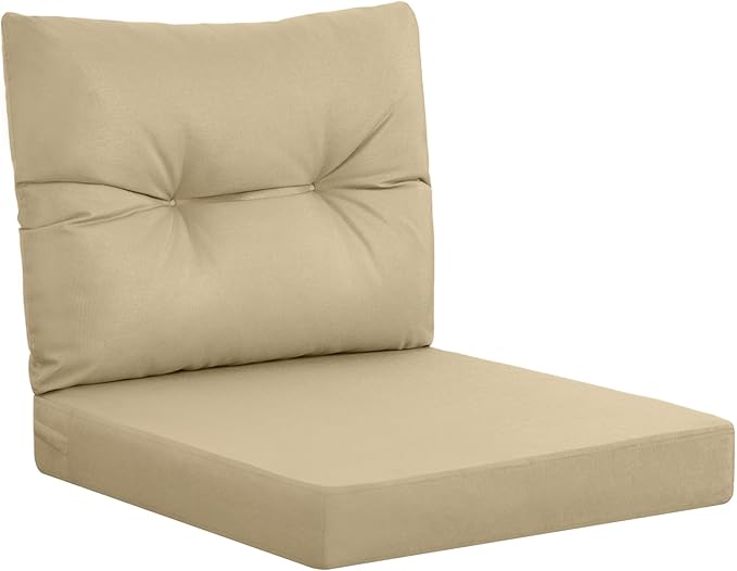 YEFU Olefin Outdoor Chair Cushions: Fade Resistant Outdoor Seat Cushion 24 x 24 - All Weather Patio Furniture Cushion with Ties - Deep Seat Patio Cushions for Chair Sofa Couch(Beige)