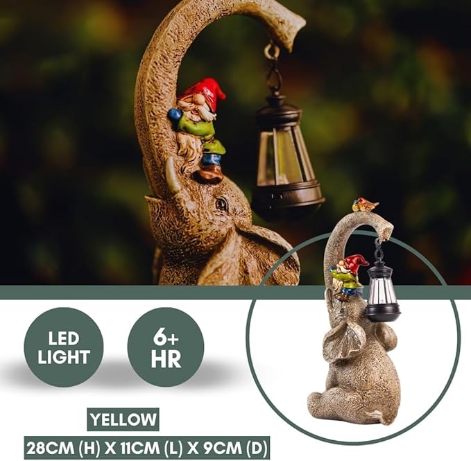 Banax Elephant Solar Garden Ornaments with Lanterns 11 in Elephant Garden Statues Outdoor Figurines with Solar Powered LED Lights for Garden Decor Durable Resin Outdoor Statues for Patio Yard