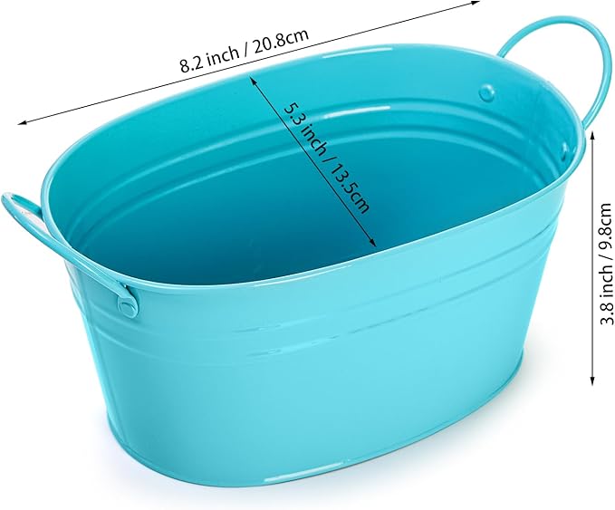 Foraineam Metal Flower Planter Pots Oval Plant Pot Holders with Handles, Floral Arrangement Bucket Tubs, Garden Succulent Cactus Container for Indoor Outdoor Wedding Party Events Decor, 6 Colors
