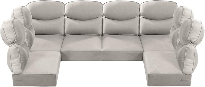 Luxury 24x24x6 Outdoor Seat Cushions for 6-Seat Sectional Sofa Set of 6 - Water-Repellent 14-Piece Patio Cushion Set for Outside Rattan Wicker Loveseat Chair L-Shape Couch - Beige/Smile
