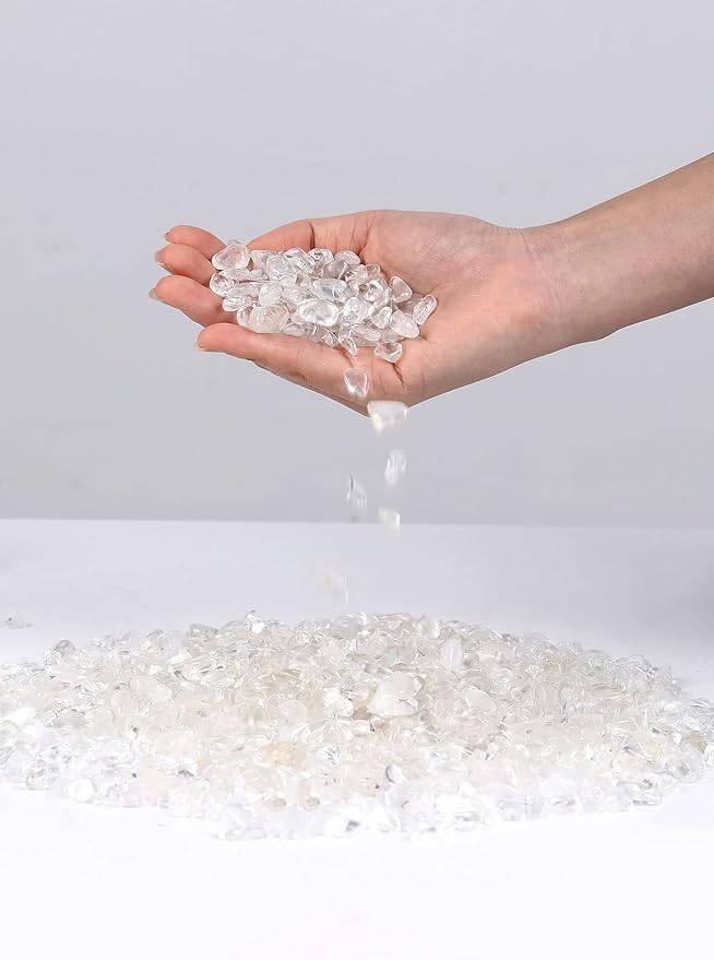 LAIDANLA 1lb/15.87oz Decorative Tumbled Gravel Clear Quartz Crystals Chip Polished Bulk Natural Gem Aquarium Gravel Rocks Pebbles Fish Tank Gravel Vase Filler Succulents Terrarium Supplies