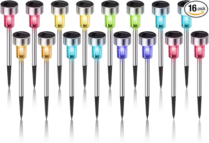 Solar Lights Outdoor Waterproof, Stainless Steel LED Landscape Lighting, Solar Garden Lights, Outdoor Valentines Day Decorations for Yard, Pathway, Walkway, Patio, Lawn - 16 Pack (Multicolor)
