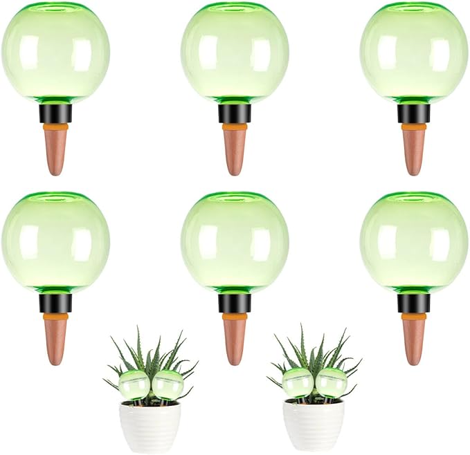 6 Pack Self Watering Globes 17oz Large Plant Watering Globes Top Fill, Self Water Planter Insert Indoor/Outdoor Plastic Water Bulbs Slow Release Terracotta for Plants, Green
