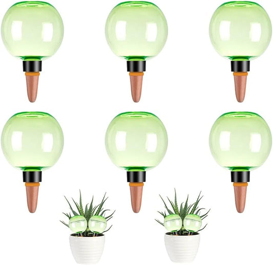 6 Pack Self Watering Globes 17oz Large Plant Watering Globes Top Fill, Self Water Planter Insert Indoor/Outdoor Plastic Water Bulbs Slow Release Terracotta for Plants, Green