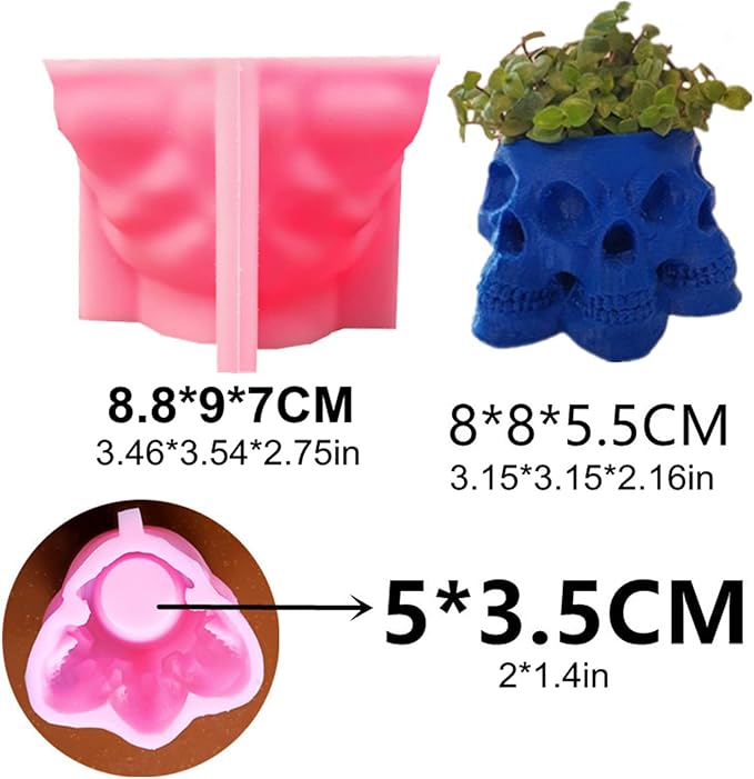 Overlapping Skull Succulent Flower Pot Silicone Mold Concrete Planter Vase Cement Mold Plaster Epoxy Resin Pen Brush/Candle Holder Mold Polymer Clay Mould