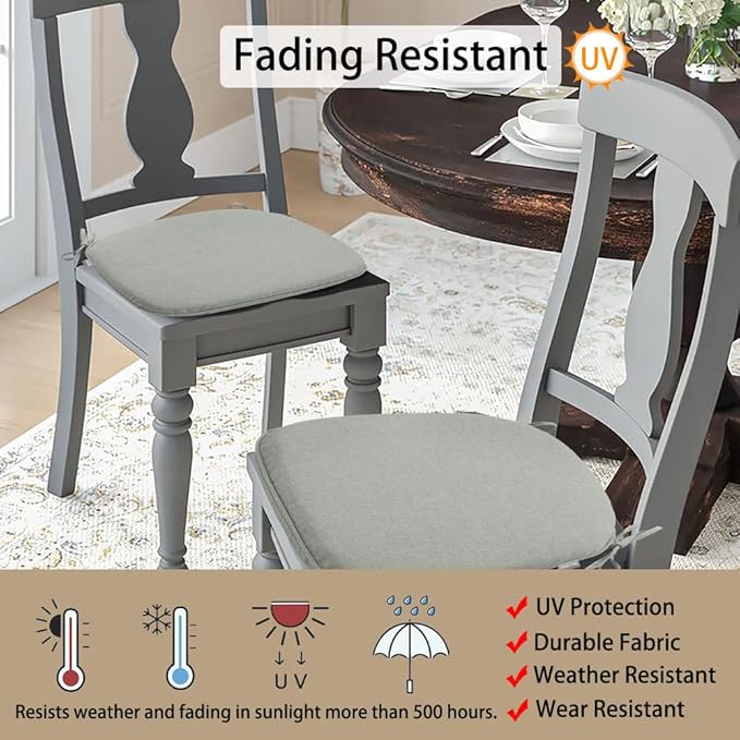 Magpie Fabrics Outdoor/Indoor 17"x16"x2" Chair Cushions with Ties Set of 4, Waterproof All Weather U-Shape Seat Pads Decoration for Patio Garden Furniture Home Office (Grey)