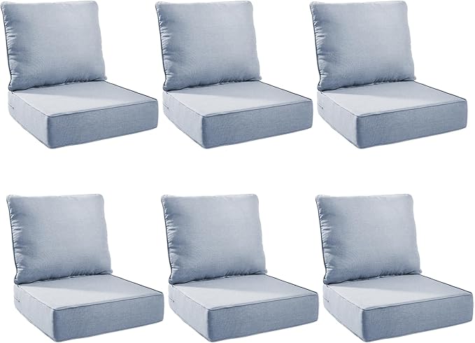 Outdoor Cushion Set for Furniture Patio Furniture, UV Resistant, Water Resistant - 6 Inch Thick Foam Garden Cushions– 22x24 Inch Patio Seat Covers for Chair/Sofa/Couch | Baby Blue | 6-Pack |