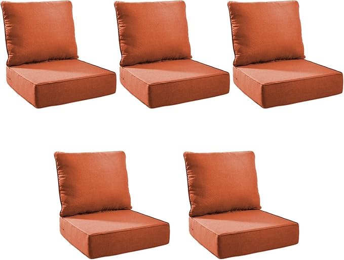 Outdoor Cushion Set for Furniture Patio Furniture, UV Resistant, Water Resistant - 6 Inch Thick Foam Garden Cushions– 24x24 Inch Patio Seat Covers for Chair/Sofa/Couch | Orange | 5-Pack |