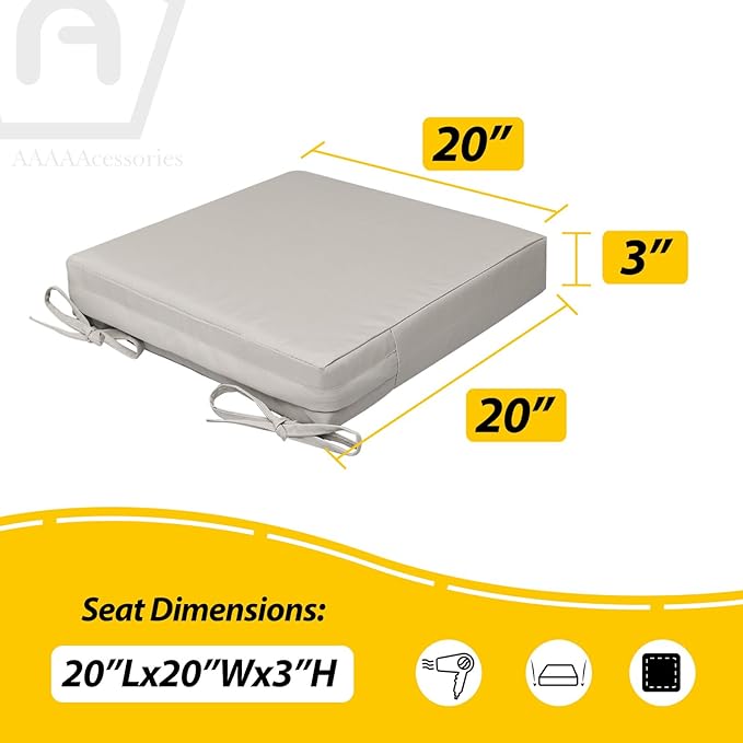 AAAAAcessories Outdoor Seat Cushions for Chairs, Waterproof, Fade-Resistant, 20" x 20" x 3", Patio Furniture Replacement Cushions, Set of 2, Beige