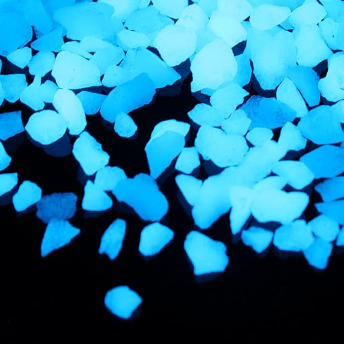 Shiny Stone Glow in The Dark Aquarium Neon Gravel Sand, Decorative Rocks for Fish Tank and Fairy Garden, Home Dec,305g/0.67lbs (5-8mm, Sky Blue)