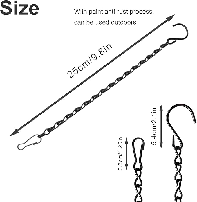 10 Pack Black Hanging Chains for Planters，Lanterns，Bird Feeders，Billboards，Plant Baskets etc， Length 9.5 Inch，Outdoor Indoor Use