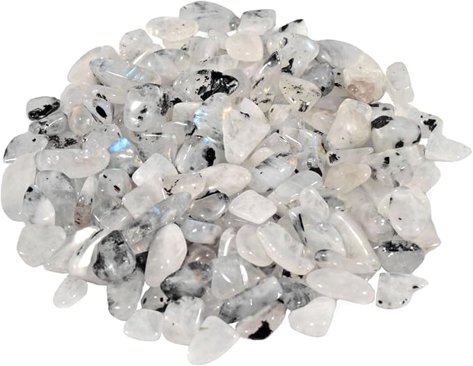 IMALY White Moonstone Tumbled Chips Stone Polished Crushed Healing Crystal Quartz Pieces Irregular Shaped Stones for Home Decorative Stones Vases Plants Succulents 0.5lb