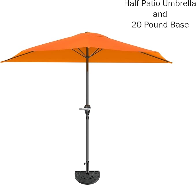 Pure Garden 9-Ft Half Patio Umbrella Easy Crank Semicircle Balcony Shade with 20lb Weighted Base for Deck, Porch, or Against a Wall (Terracotta)
