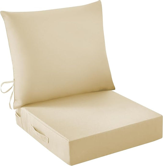Outdoor Seat Cushion Set, Waterproof & Fade Resistant Patio Chair Cushions, Outdoors Cushion for Patio Furniture, 24 x 24 x 5.75 Inch, Outdoor Couch Cushions with Handle and Ties, Light Khaki