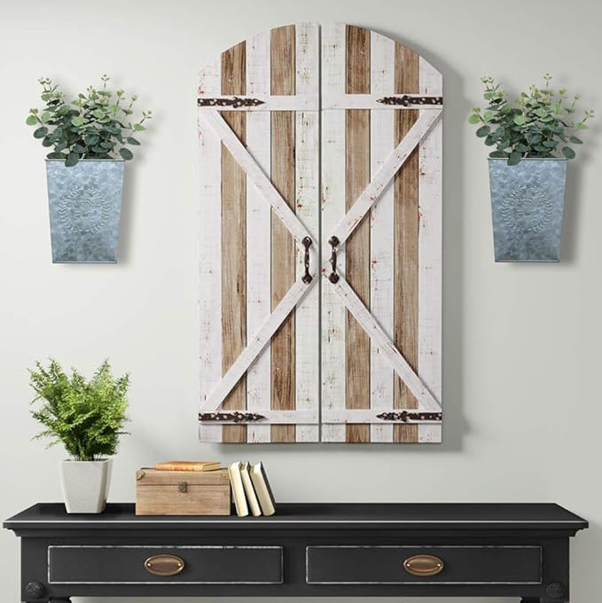 LESEN Galvanized Metal Wall Planter,Farmhouse Wall Decor Hanging Wall Vase Pocket Planters Flowers Holder Country Rustic Home Wall Decor,Set of 2