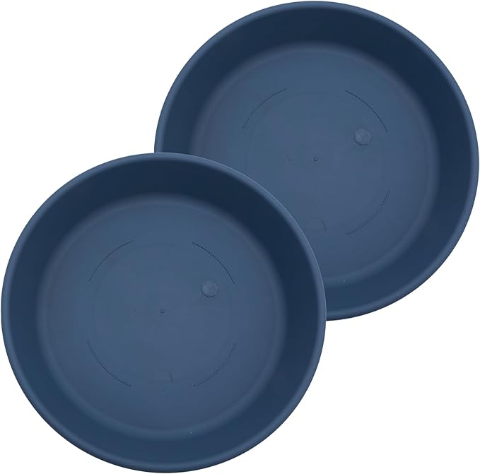 The HC Companies 12 Inch Classic Round Plant Saucer, Lightweight UV-Resistant Plastic Outdoor & Indoor Flower Pot Tray, 2-Pack Plant Pot Trays for Garden & Home Decor, Slate Blue