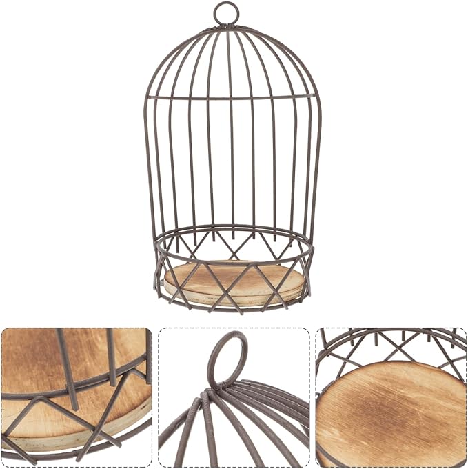 PRETYZOOM Decorative Birdcage Flower Stand Vintage Style Hanging Bird Cage Candle Holder Mini Succulent Planter for Home D Cor and Festival Table Centerpiece 4.7X4.7X9.4 Inches