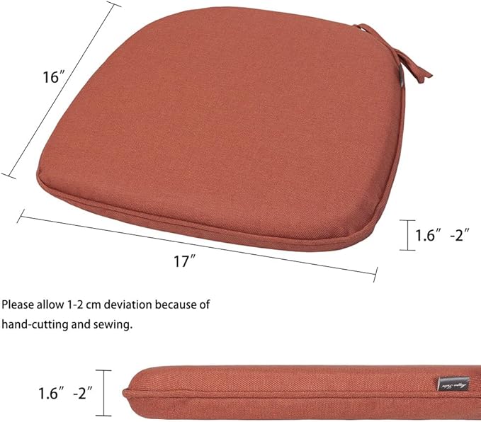 Magpie Fabrics Outdoor/Indoor 17"x16"x2" Chair Cushions with Ties Set of 4, Waterproof All Weather U-Shape Seat Pads Decoration for Patio Garden Furniture Home Office (Coral Red)