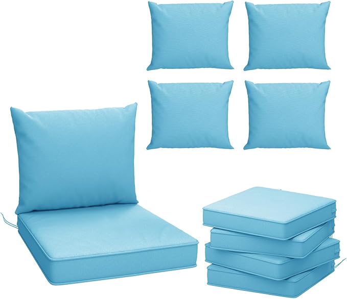 Outdoor Chair Cushions Set of 4, 24 x 24 Inch Patio Furniture Cushions with Splash-Proof Covers, Outdoor Cushions for Patio Furniture Replacement, Grey