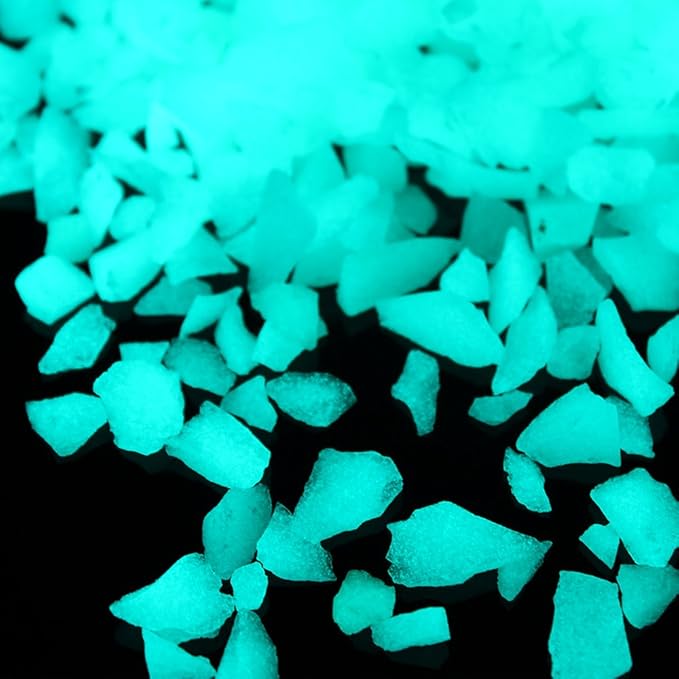 Shiny Stone Glow in The Dark Aquarium Neon Gravel Sand, Decorative Rocks for Fish Tank and Fairy Garden, Home Dec,305g/0.67lbs (5-8mm, Blue Green)