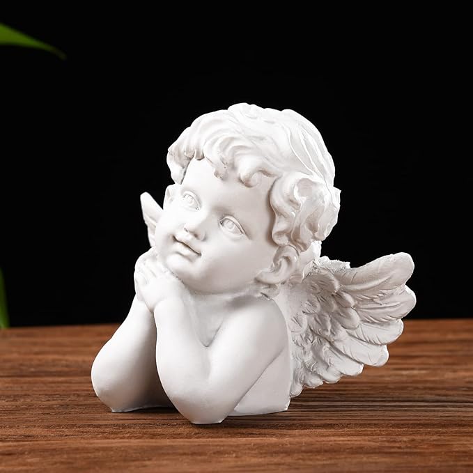 BRABUD Resin White Angle Statue Praying Cherub Statue Indoor Outdoor Home Garden Wings Angel Decoration Figurine Collection 5.1'' TQGJBS69