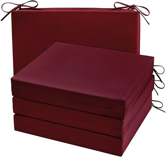 Cozyide Outdoor Chair Cushions, Waterproof Patio Seat Cushions with Adjustable Straps, Square Corner Patio Chair Cushions for Garden, Burgundy, 18.5x16x3 Inch (Pack of 4)