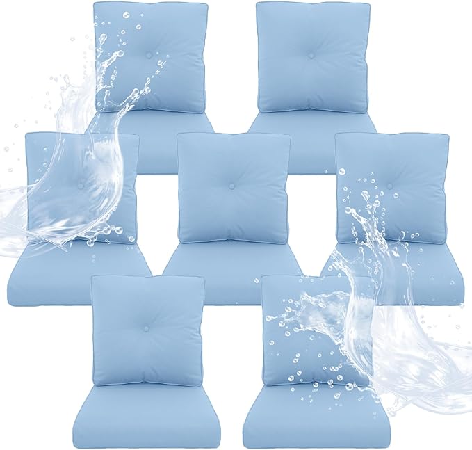 Outdoor Chair Cushions 7 Sets - 22*24" Patio Furniture Cushion with Removable Cover, 28D High Density Sponge Filling Outdoor Patio Cushion for Chairs, Rocker, Sofa and Loveseat - Baby Blue