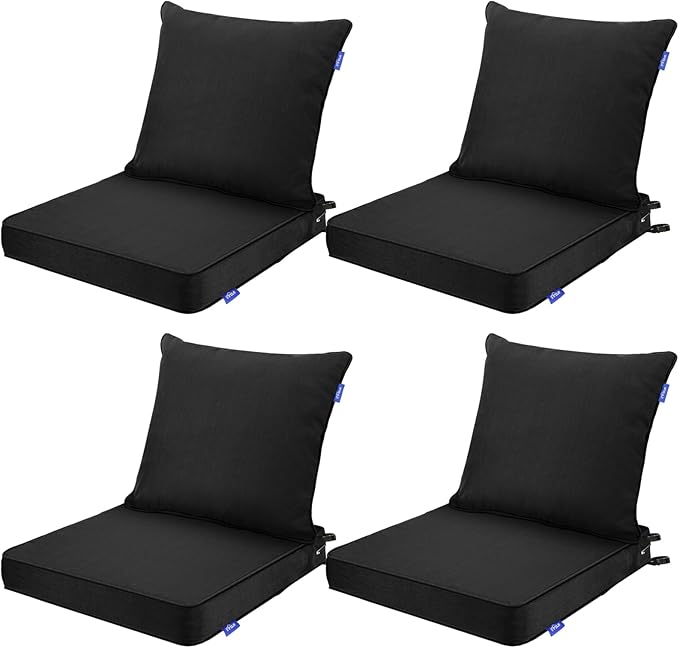 Deep Seat Cushions, Outdoor Cushions, Patio Furniture Cushions, Deep Seat & Back Cushion Patio Cushions for Backyard Couch Sofa Fade Resistant (24x24x4 inches 4 Sets, Solid Black)
