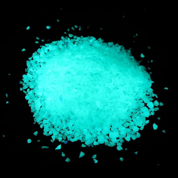 Shiny Stone Glow in The Dark Aquarium Neon Gravel Sand, Decorative Rocks for Fish Tank and Fairy Garden, Home Dec,305g/0.67lbs (3-5mm, Blue Green)