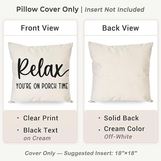 PANDICORN Decorative Throw Pillow Covers 18x18 Inch Relax Porch Time Natural Outdoor Rustic Farmhouse Decorative Throw Pillows Cases Cushion Covers Decorations for Porch Couch Sofa Decor