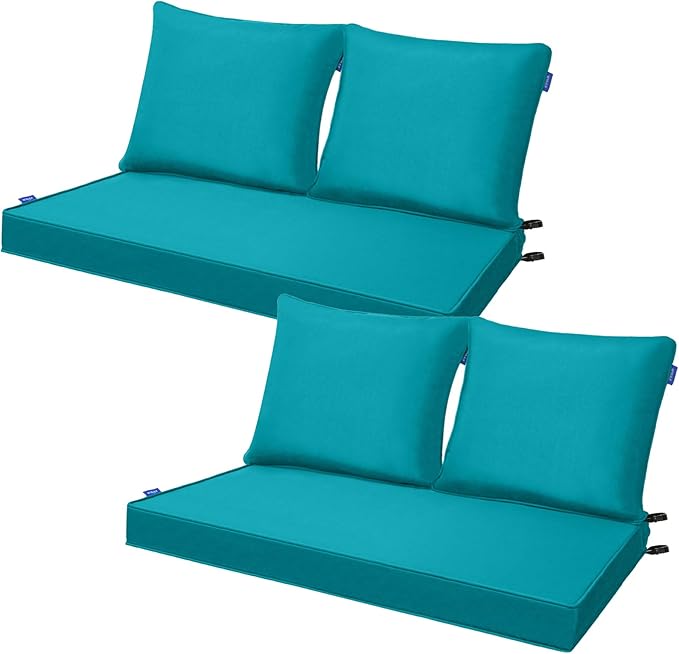 Outdoor Loveseat Cushion Set 44''x24'', Outdoor Cushions for Patio Furniture with Fastness Cover, Water Repellent Outdoor Seat Cushion and Couch Back Cushions for Bench, Swing (Aqua Green, 2 Sets)
