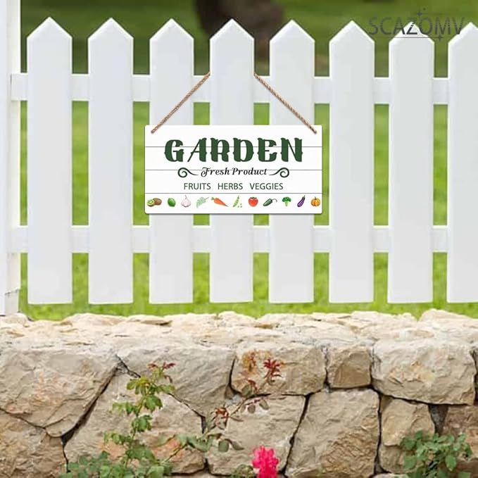 SCAZOMV Garden Sign Decor Garden Fresh Product Fruits Herbs Veggies Funny Outdoor Decorative Backyard Patio Farmhouse Potting Shed She Shed Personalized Wooden Hanging Plaque 5"X 10"