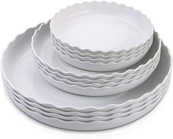 12 Pack Plastic White Round Wave Plant Saucer,Durable Heavy Duty Flower Plant Pot Drip Tray Container for Home Garden Indoor and Out Door Plant (6 Inch/8 Inch/10 Inch)