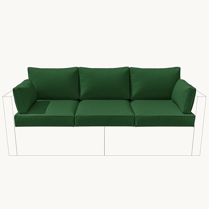 8-Piece Outdoor Cushions for Patio Furniture Thick Outdoor Chair Cushions Resilient Foam Waterproof Deep Seat Cushion Replacement for 3-Seat Sectional Sets Liner&Cover Green