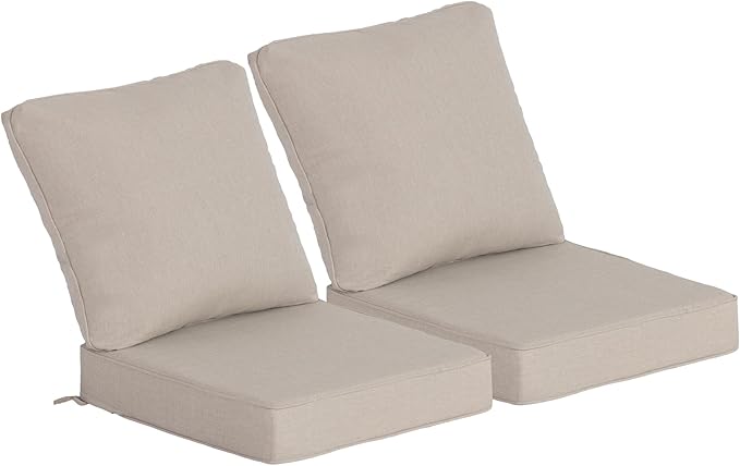 24x24 Inch Outdoor Deep Seat Cushions Set of 2,Thick High-Density Foam, Removable Cover with YKK Hidden Zipper,Water-Resistant UV-Resistant Polyester for Patio Furniture,Putty