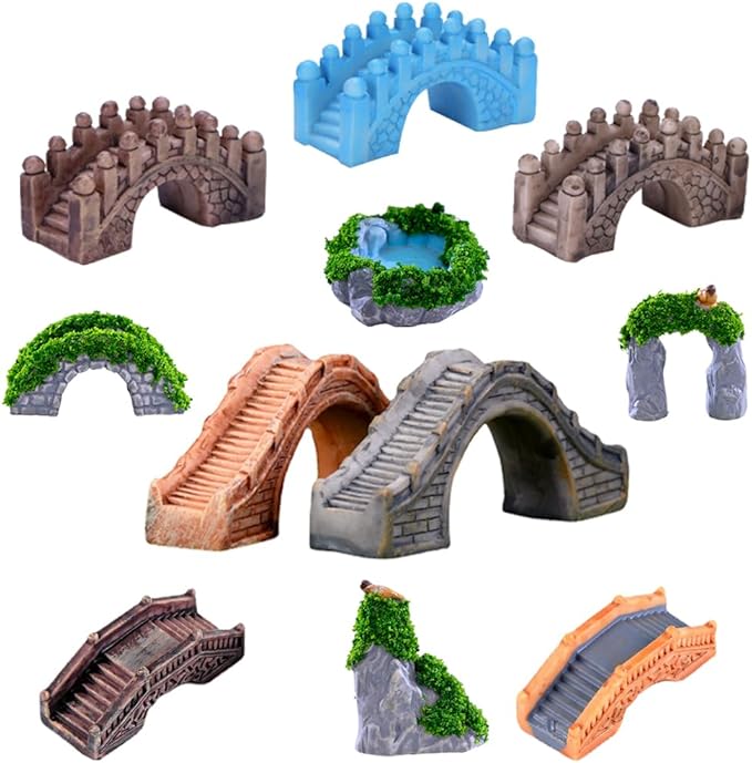 Purple Star Fairy Garden Bridge 11 Pack Mini Bridge for Fairy Garden Accessories Outdoor Small Bridges Miniature Figurines Zen Gardens Terrarium Decor Little Statues Easter Gift Brown