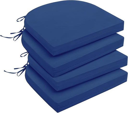 downluxe Outdoor Chair Cushions Set of 4 for Patio Furniture, Water-Resistant Patio Chair Cushions with Ties, High Density Foam Outdoor Seat Cushion, 17" X 16" X 2", Royal Blue