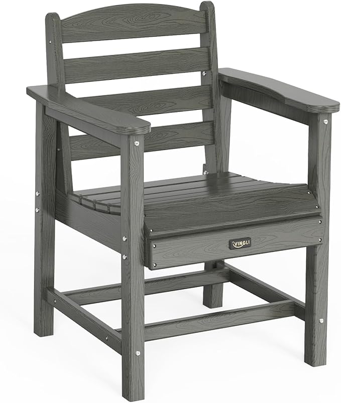 VINGLI Outdoor Patio Dining Chairs, HDPE Plastic Outdoor Patio Chairs All-Weather Durable Garden Seating for Yard, Outside, Poolside, Deck, Porch (Grey, 1 PCS)
