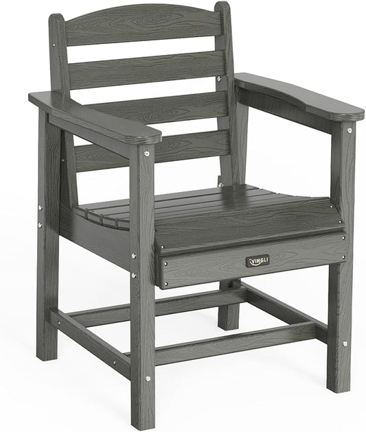 VINGLI Outdoor Patio Dining Chairs, HDPE Plastic Outdoor Patio Chairs All-Weather Durable Garden Seating for Yard, Outside, Poolside, Deck, Porch (Grey, 1 PCS)