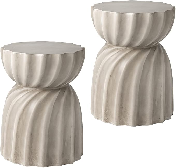 SUNBURY Outdoor Side Table Set of 2, 19" H Outdoor Accent End Table, Patio Side Tables, Outdoor Coffee Tables, Garden Stool and Plant Stand for Patio, Garden, Living Room, Backyard, Grey