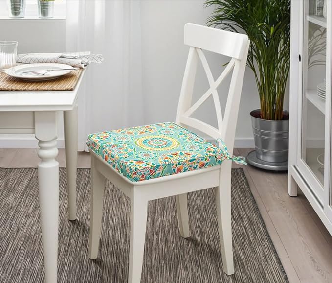 FUNHOME Patio Chair Cushions 18 x 18 x 2.5 Inch,Water-Resistant Outdoor Seat Cushions for Patio Furniture 2 Pack, Sqaure Chair Pads for Wicker Chair Seat, Cyan Circle