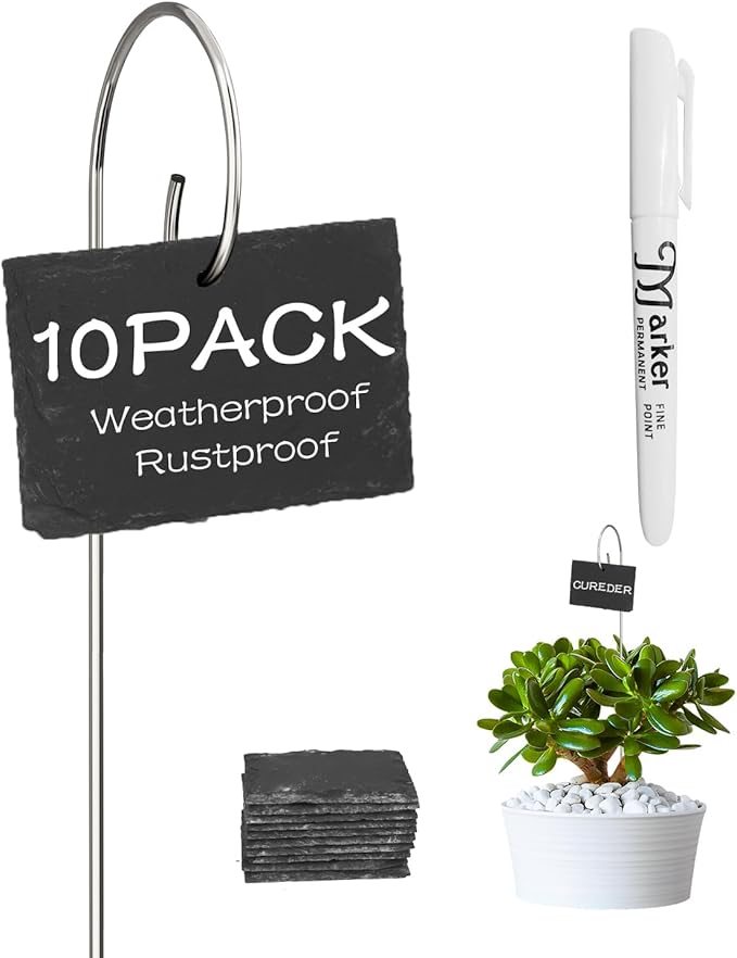 10-Pack Marble Rectangle Garden Markers,Weatherproof Metal Plant Labels Large Planting Seedling Stake Signs, for Seedlings Herbs Vegetable Greenhouse Gifts with White Marker Pen Labels