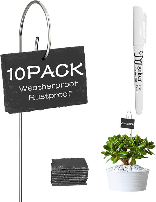 10-Pack Marble Rectangle Garden Markers,Weatherproof Metal Plant Labels Large Planting Seedling Stake Signs, for Seedlings Herbs Vegetable Greenhouse Gifts with White Marker Pen Labels