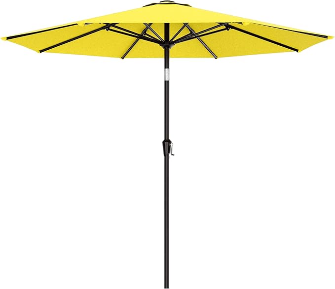 AreShark 9 FT Patio Umbrella for Outdoor, Outdoor Table Umbrella with Push Button Tilt and Crank, Outdoor Patio Umbrellas with 8 Sturdy Ribs for Market, Garden, Pool (Yellow)
