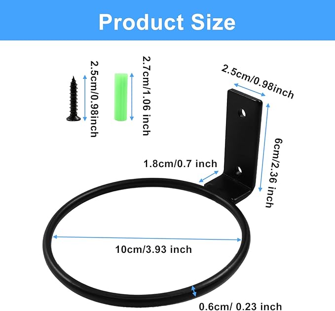 6 Pack 4 inch Flower Pot Holder Ring Wall Mounted, Metal Planter Hanger, Flower Pot Hangers, Matte Black Hanging Plant Holder for Home, Garden, Indoor, Outdoor