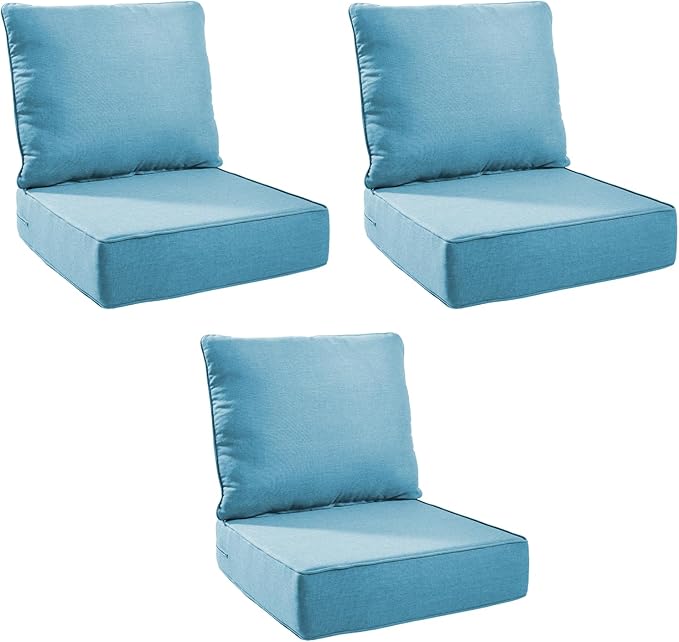 Outdoor Cushion Set for Furniture Patio Furniture, UV Resistant, Water Resistant - 6 Inch Thick Foam Garden Cushions– 22x24 Inch Patio Seat Covers for Chair/Sofa/Couch | Light Blue | 3-Pack |