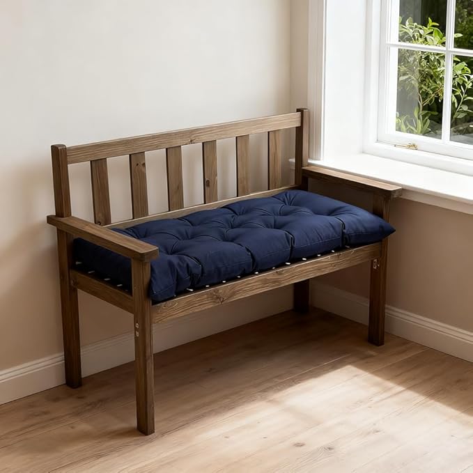 Outdoor Waterproof & Sun-Resistant Bench Cushion, 47.3"x19.7"x3.2" Tufted Patio Seat Pad with Non-Slip Ties,Long Chair Cushion for Garden,Porch,Swing,Indoor Furniture (Navy, 47.3×19.7×3.2)