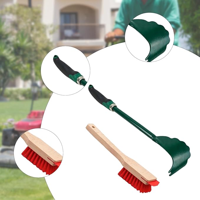 2-Piece Mower Deck Scraping Tool Set, Blade Cleaner & Brush, Non-Slip Handle, sturdyDuty Sturdy Metal and Wood, Efficient Cleaning for Garden, Lawn and Yard Maintenance